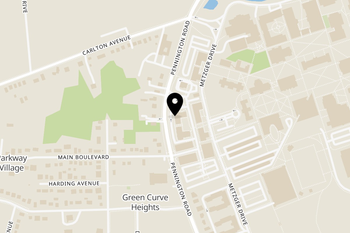 Map showing the location of Crepes & Churros D'France on 100 Campus Town Circle #103 in Ewing Township